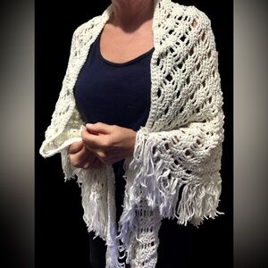 Hand Crocheted White Shawl Sweater